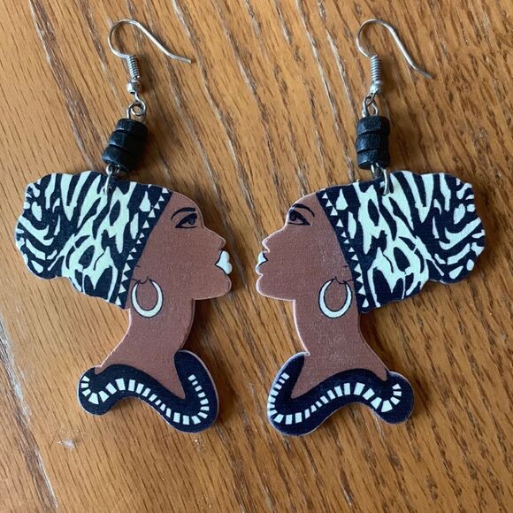 Pierced Earrings Exaggerated Fishhook Wood Lightweight Earrings Exotic W… - Picture 1 of 6